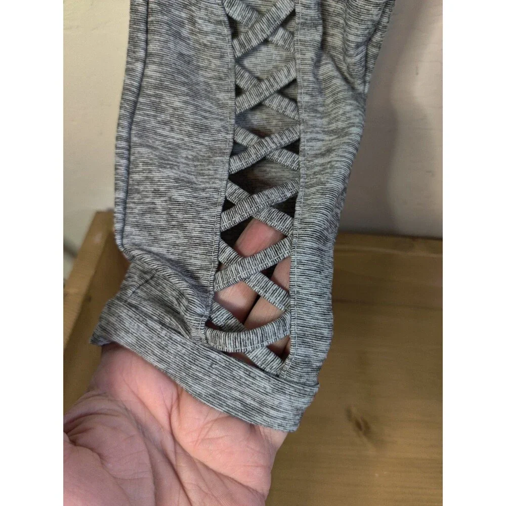 Justice Girls Size M (8-10) Gray Ankle Leggings Lattice Trim Detail Back Waist